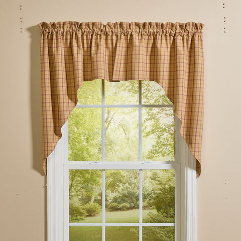 Persimmon plaid primitive country window swags 72 x 36 inches