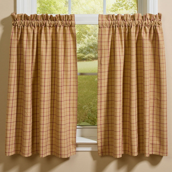 Persimmon plaid primitive country tier curtains 72 x 36 inches