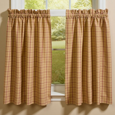 Persimmon plaid primitive country tier curtains 72 x 36 inches