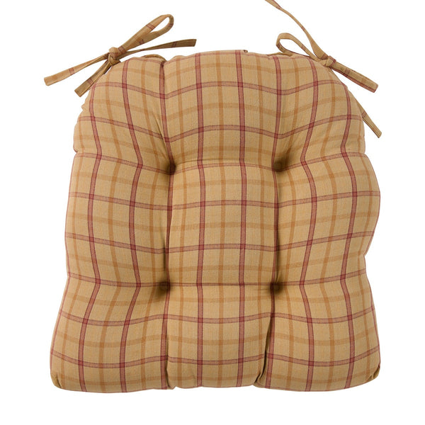Persimmon Plaid Chair Pad - Primitive Country Dining Chair Cushion