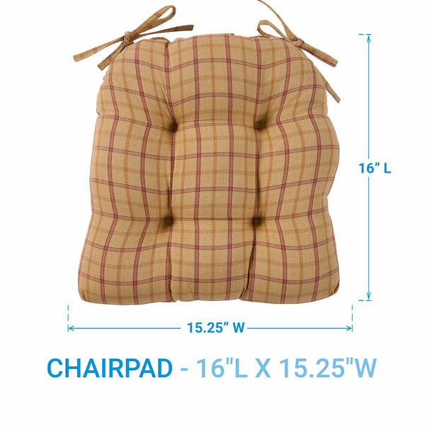 Persimmon Plaid Chair Pad - Primitive Country Dining Chair Cushion