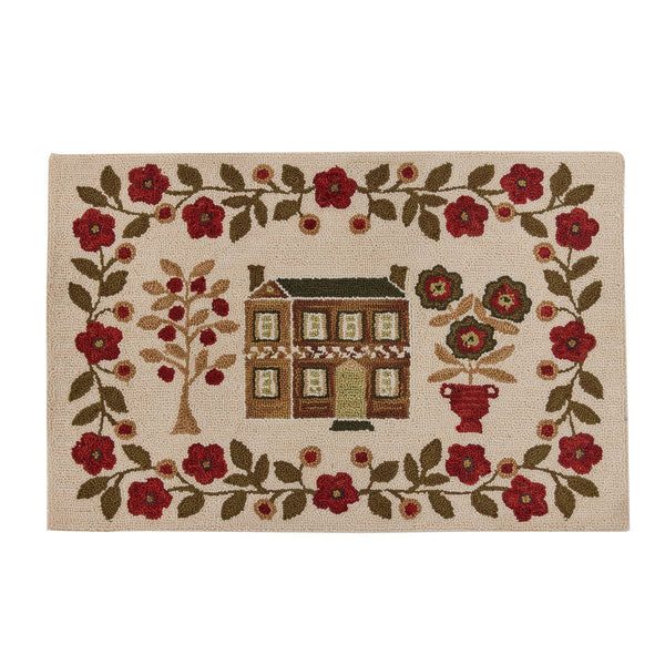 Cotswold Hooked Rug 2x3 – Primitive Floral & House Design