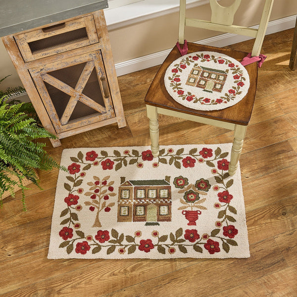 Cotswold Hooked Rug 2x3 – Primitive Floral & House Design