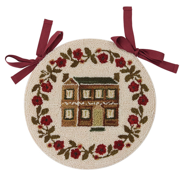 Cotswold Hooked Chair Pad | Primitive House & Floral Round Seat Pad