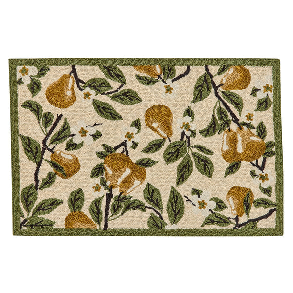 Golden Pear Hooked Rug 24" x 36" – Primitive Fruit Accent Rug