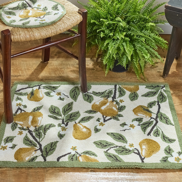 Golden Pear Hooked Rug 24" x 36" – Primitive Fruit Accent Rug