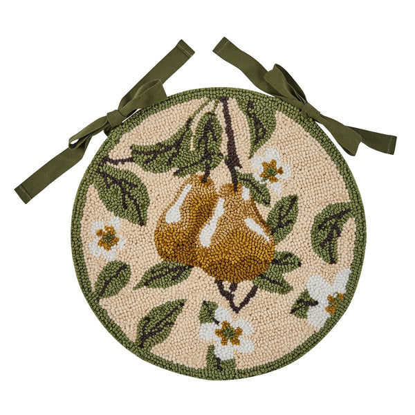 Golden Pear Hooked Chair Pad | Primitive Fruit Round Seat Pad