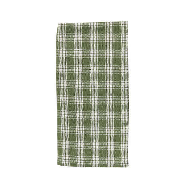 Set of four Stafford Ivy green and cream plaid cotton napkins for farmhouse and country table settings.