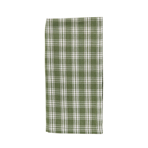 Set of four Stafford Ivy green and cream plaid cotton napkins for farmhouse and country table settings.