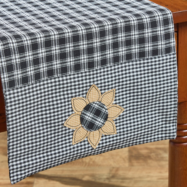 STAFFORD SUNFLOWER TABLE RUNNER 13" X 54" - BLACK/CREAM
