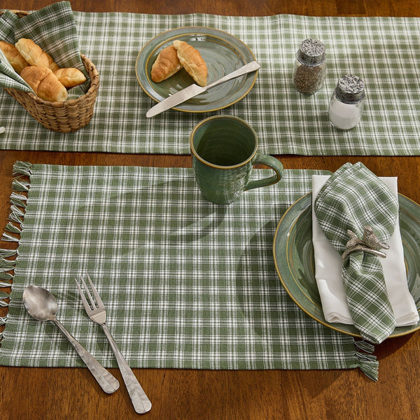 Stafford Ivy Table Runner 13x54 | Primitive Green Plaid Table Linen