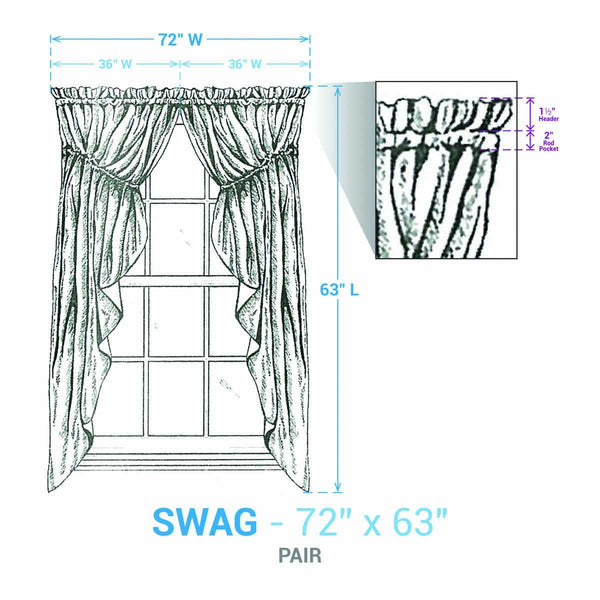 Stafford Lined Gathered Swag 63" L - Ivy Green Plaid
