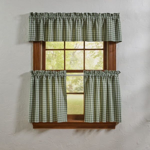 Stafford Ivy Valance 72x14 | Primitive Green Plaid Window Valance