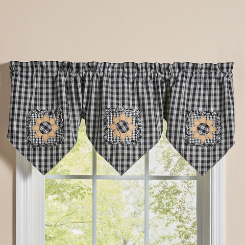 STAFFORD SUNFLOWER LINED TRIPLE POINT VALANCE 60" X 20" - BLACK/CREAM