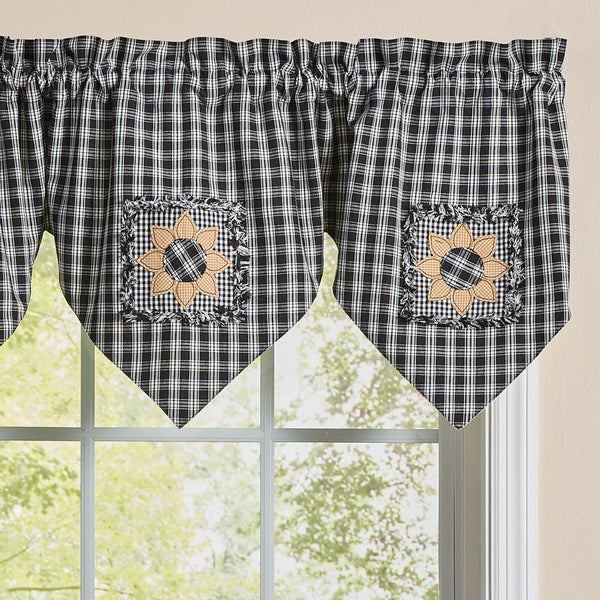 STAFFORD SUNFLOWER LINED TRIPLE POINT VALANCE 60" X 20" - BLACK/CREAM