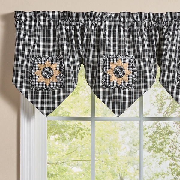 STAFFORD SUNFLOWER LINED TRIPLE POINT VALANCE 60" X 20" - BLACK/CREAM