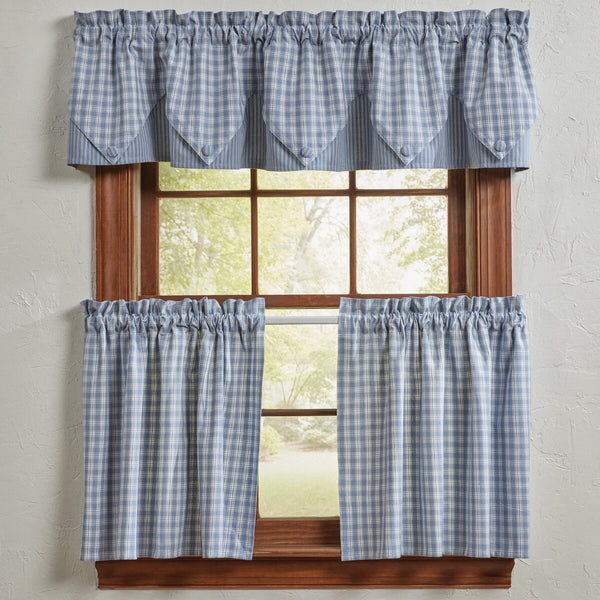 Stafford Dusk Tiers 72x24 | Primitive Blue Plaid Curtain Tiers