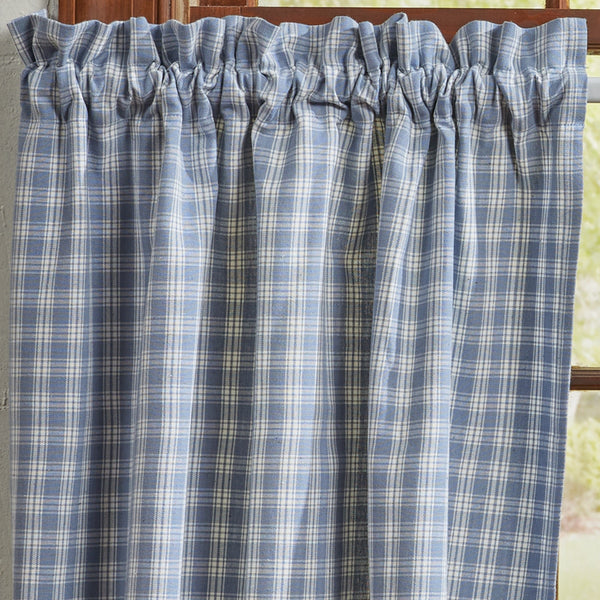Stafford Dusk Tiers 72x24 | Primitive Blue Plaid Curtain Tiers