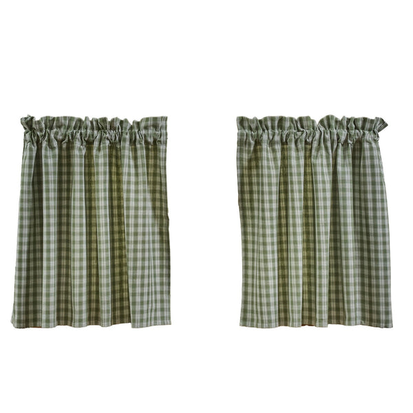 Stafford Ivy Tiers 72x24 | Primitive Green Plaid Curtain Tiers