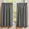 Primitive black and cream plaid Stafford farmhouse tier curtains displayed on a country style window.