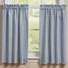 Primitive blue and cream plaid Stafford farmhouse tier curtains displayed on a country style window.