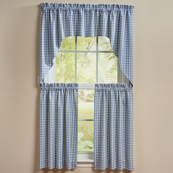 Stafford Dusk Tiers 72x36 | Primitive Blue Plaid Curtain Tiers