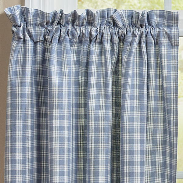 Stafford Dusk Tiers 72x36 | Primitive Blue Plaid Curtain Tiers