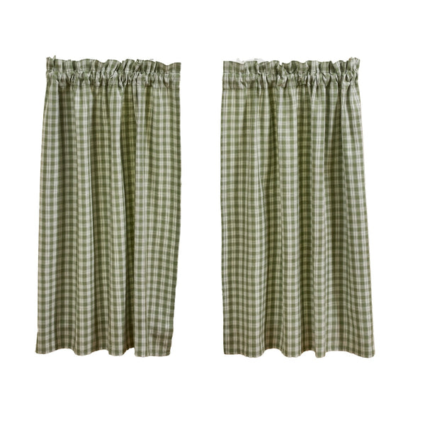 Stafford Ivy Tiers 72x36 | Primitive Green Plaid Curtain Tiers