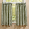 Primitive ivy green and cream plaid Stafford farmhouse tier curtains displayed on a country style window.