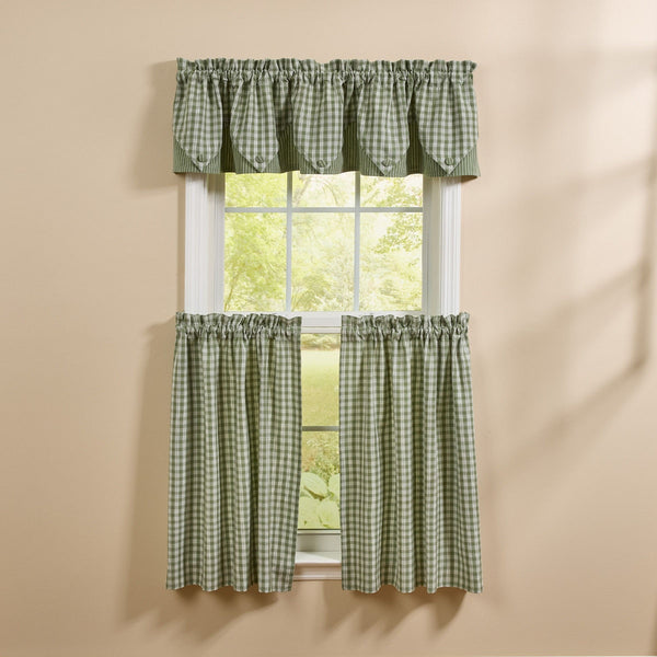 Stafford Ivy Tiers 72x36 | Primitive Green Plaid Curtain Tiers