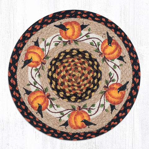 CH-222 Pumpkin Crow Round Chair Pad 15.5"x15.5"