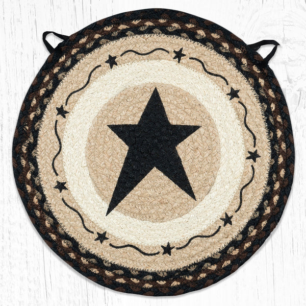 CH-313 Primitive Star Black Round Chair Pad 15.5"x15.5"