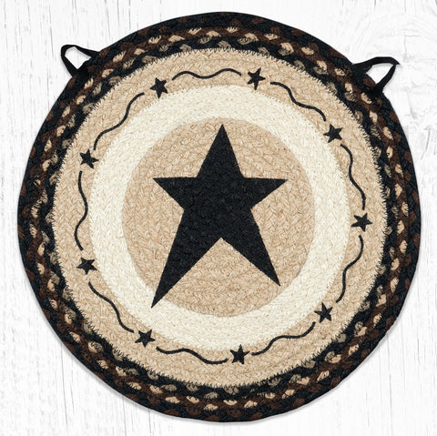 CH-313 Primitive Star Black Round Chair Pad 15.5"x15.5"