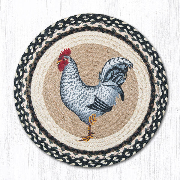 CH-430 Black & White Rooster Round Chair Pad 15.5"x15.5"