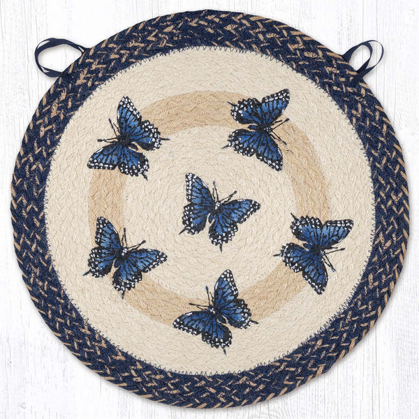 CH-9-921 Blue Swallowtail Round Chair Pad 15.5"x15.5"