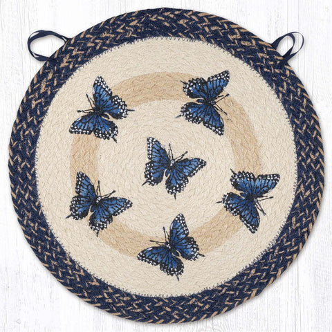 CH-9-921 Blue Swallowtail Round Chair Pad 15.5"x15.5"