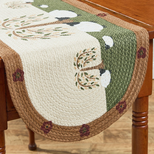 Willow and Sheep Printed Braided Table Runner