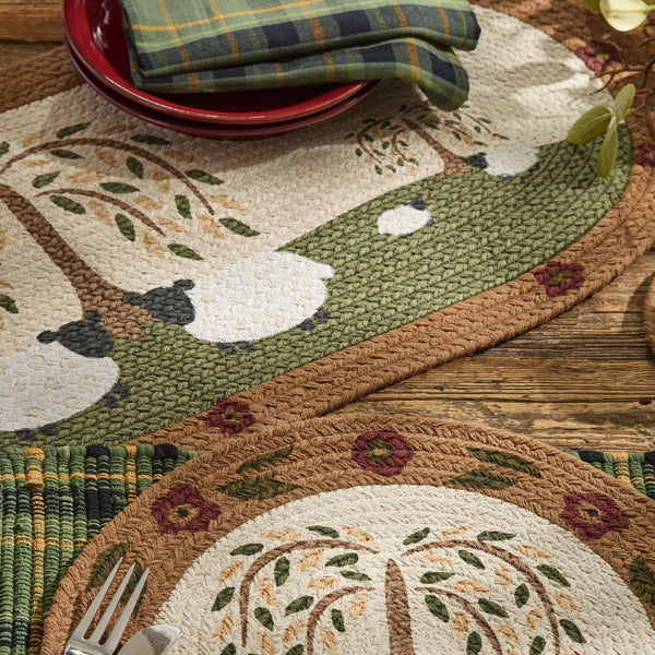 Willow and Sheep Printed Braided Table Runner