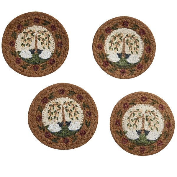 Willow and Sheep Printed Braided Coasters- SET OF 4