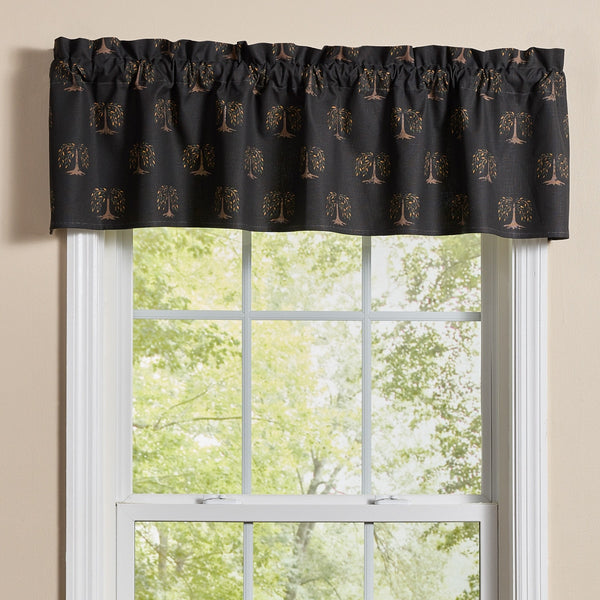 Bring rustic charm to your windows with the Willow Trees Print Valance. Black cotton with willow motifs, 60x14, perfect for primitive or farmhouse décor.