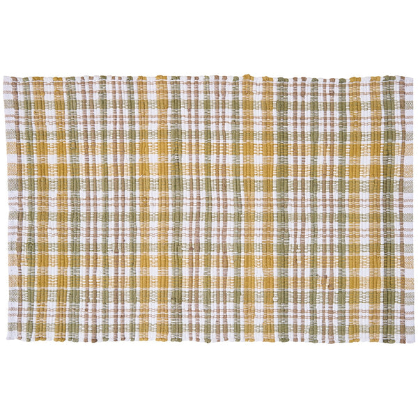 Farmstead Plaid Chindi Rug 2x3 | Green, Mustard & Tan Primitive Accent Rug