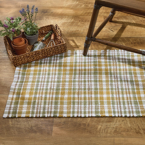Farmstead Plaid Chindi Rug 2x3 | Green, Mustard & Tan Primitive Accent Rug