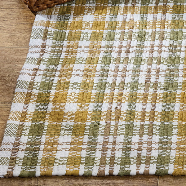 Farmstead Plaid Chindi Rug 2x3 | Green, Mustard & Tan Primitive Accent Rug