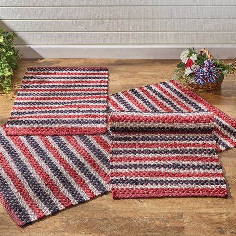 Liberty Chindi Rug 2' x 3'! Woven in red, white and blue this rug will accent your patriotic home all year!