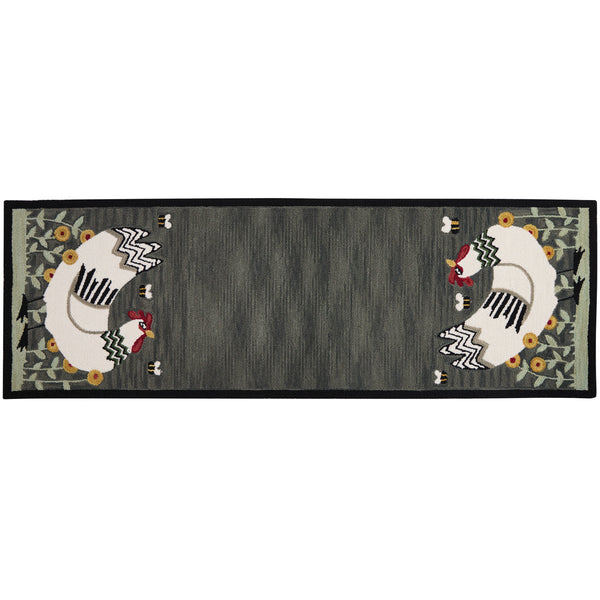 My Little White Hen Hooked Rug 2' x 6'