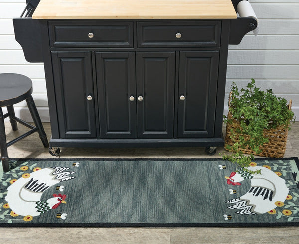 My Little White Hen Hooked Rug 2' x 6'