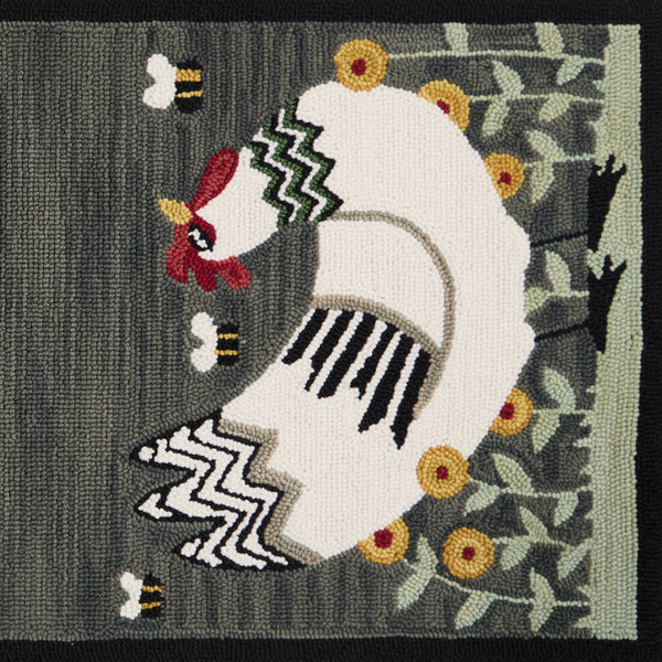 My Little White Hen Hooked Rug 2' x 6'