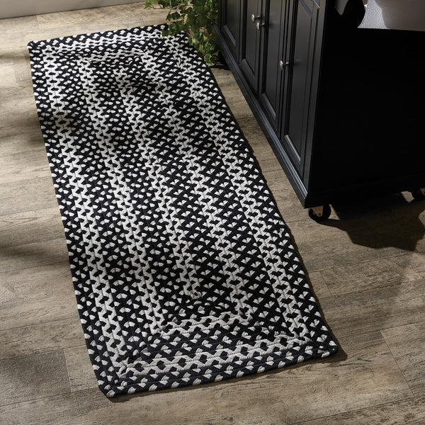 Blacksburg Braided Rectangle Rug Runner 2' x 6'  Colors:  Black and Ivory