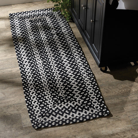 Blacksburg Braided Rectangle Rug Runner 2' x 6'  Colors:  Black and Ivory