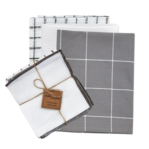 You will love this matching set of dishtowels and dishcloth, with the subtle colors of dove gray, candlelight white, and briarwood green! This<span>&nbsp;</span><strong>Kindred Dishtowel Set</strong><span> </span>will help you clean up life's little messes! Stylish<span>&nbsp;</span><em>and</em><span>&nbsp;</span>functional!